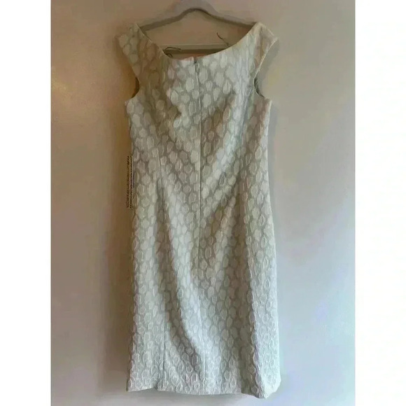 NWT Kay Unger Off the Shoulder Cream Leopard Print Knee Length Shift Dress 6 - Picture 2 of 6